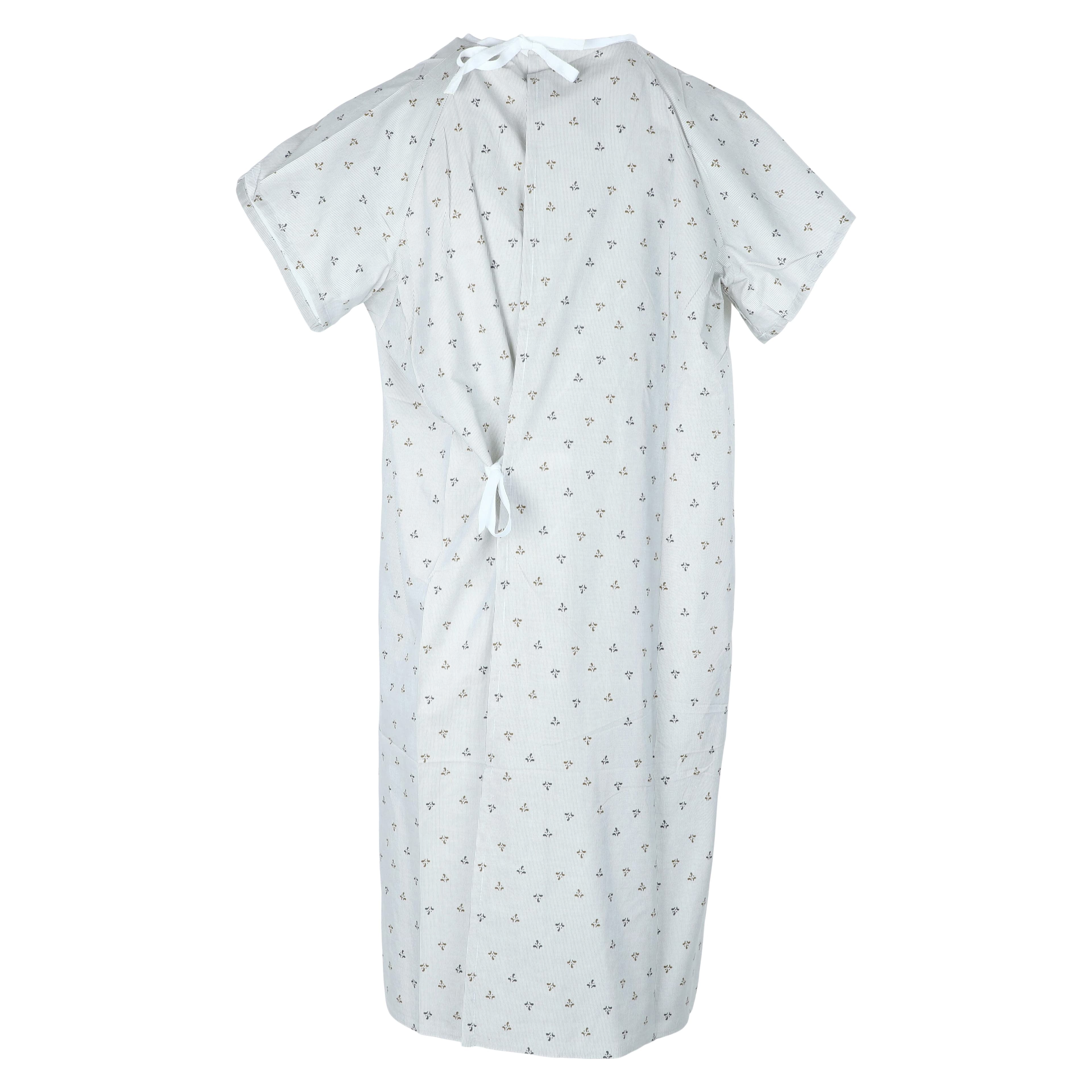 Calderon Patient Gown, Adult Unisex, Tan/Gray Floral, 55% Cotton/45% Polyester, Fluid Resistant, No Pockets, 6/Bag thumbnail 3