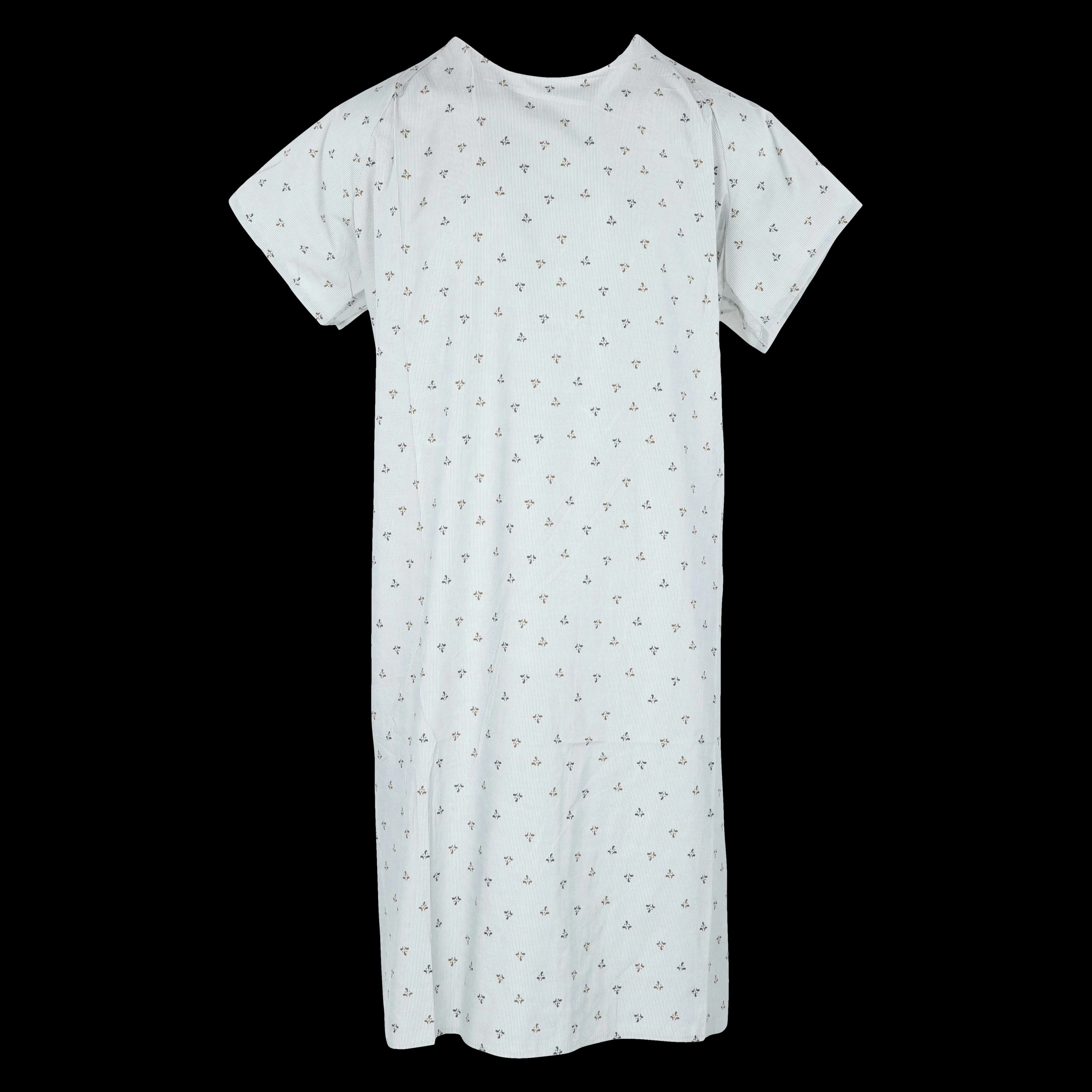 Calderon Patient Gown, Adult Unisex, Tan/Gray Floral, 55% Cotton/45% Polyester, Fluid Resistant, No Pockets, 6/Bag - Gown Patient - Image 1