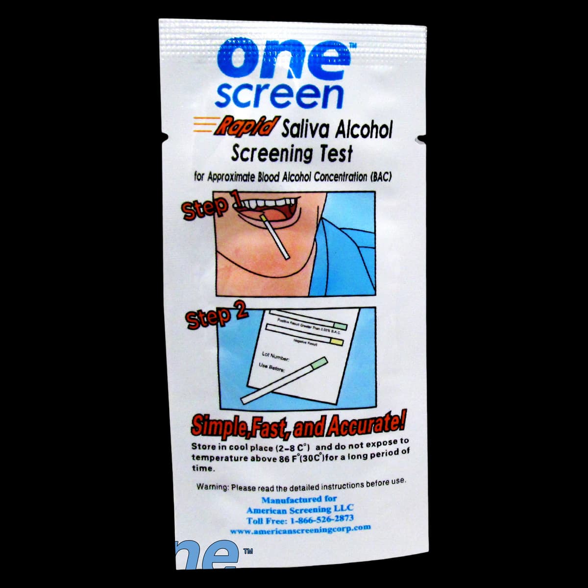 OneScreen Alcoscreen Alcohol Saliva Test Kit, Forensic Use Only, 2-Minute Results, 25 Tests/Box - One Screen Alcohol Test - Image 1