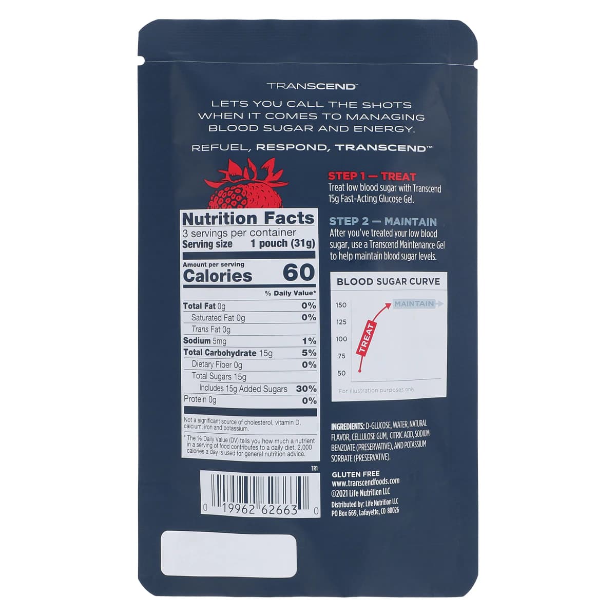 Transcend Glucose Gel, 15g Strawberry Squeeze Pouch, 3/Package thumbnail 2