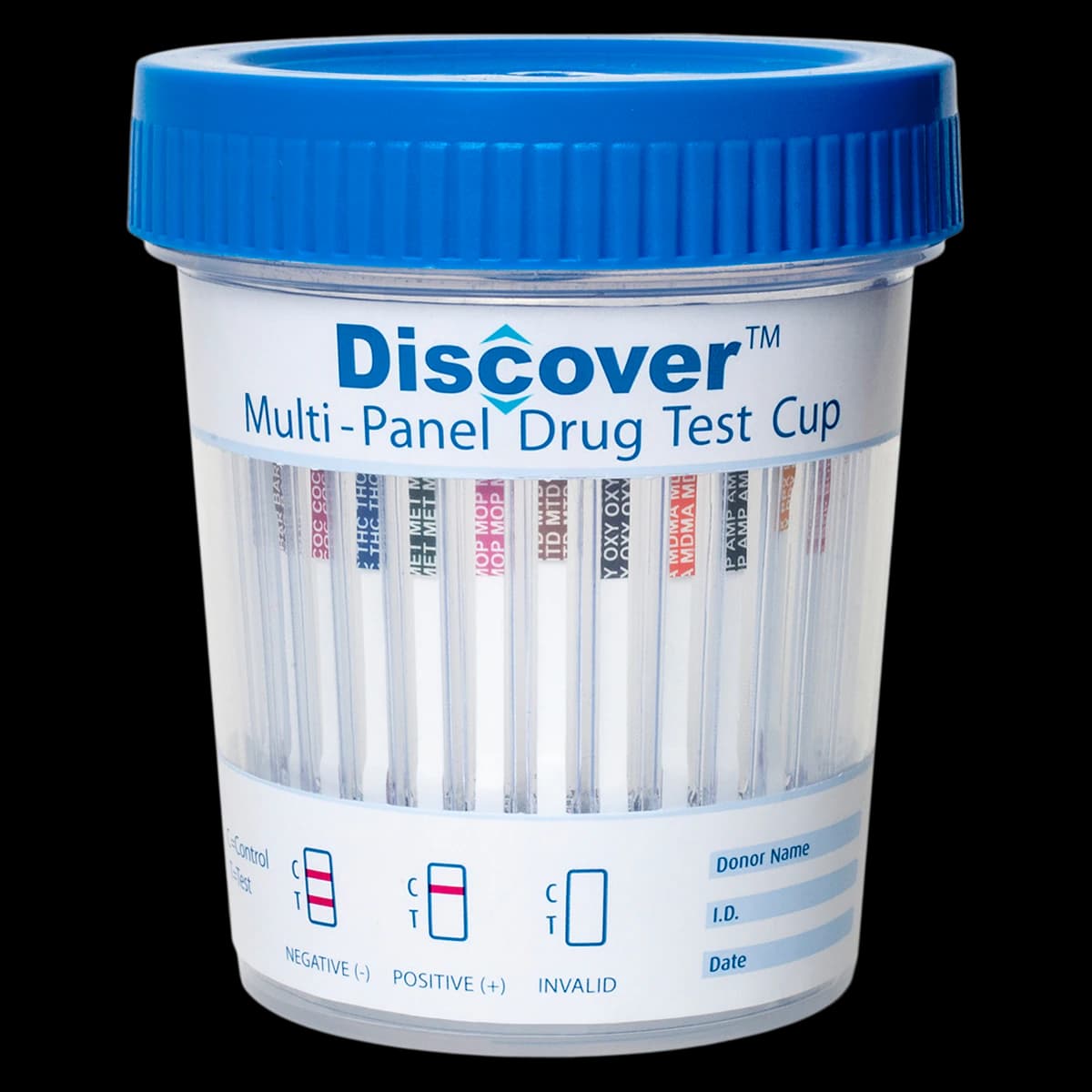 Discover Drug Screen Test Cup CLIA Waived 12 Panel (THC/COC/AMP/OPI300/mAMP/PCP/BAR/BZO/MTD/MDMA/TCA/OXY), 25/Box - Drug Screen 12 Panel - Image 1