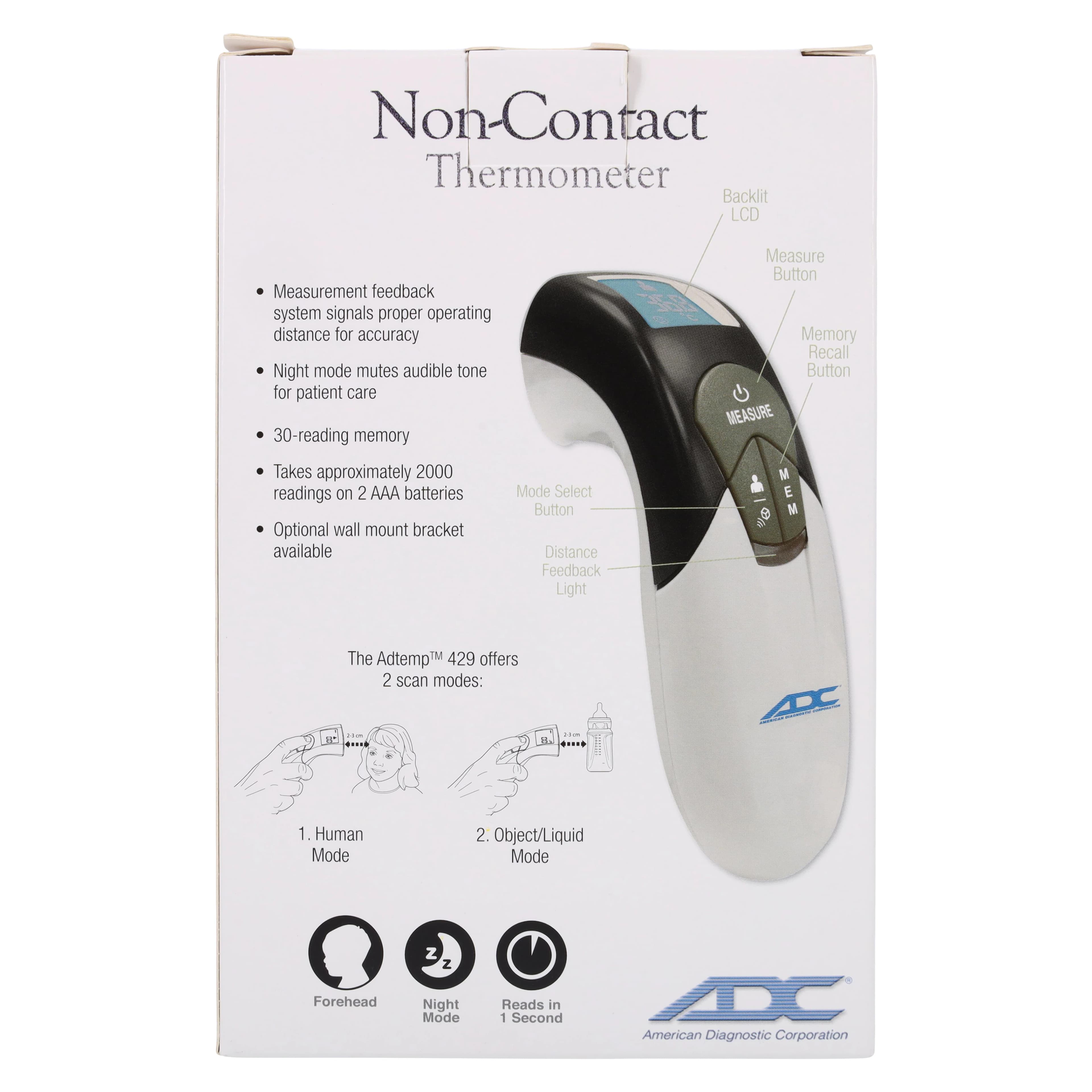Adtemp Digital Thermometer, Reusable, Infrared Sensor, 71.6-104°F, with 2 AAA Batteries thumbnail 8