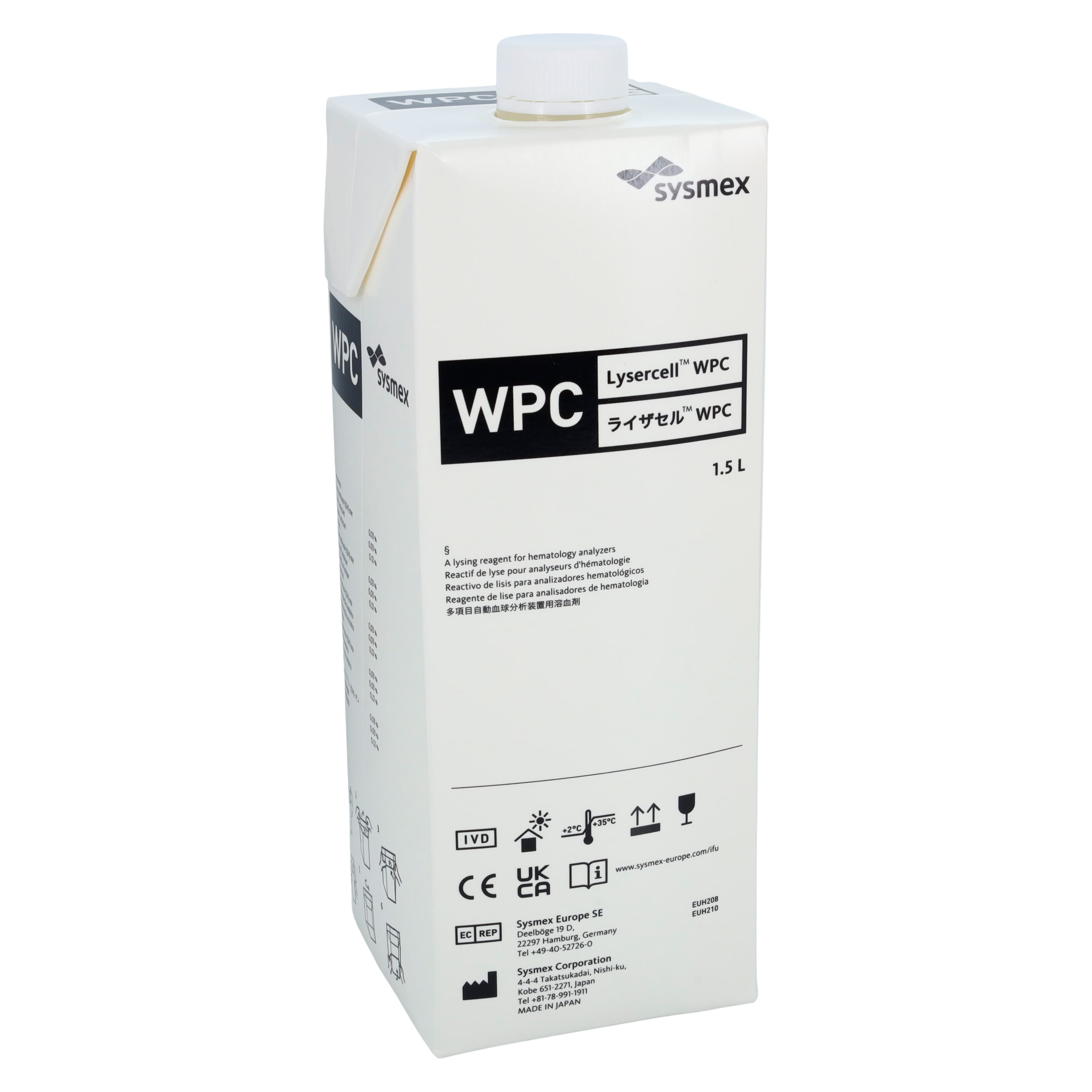Sysmex Lysercell WPC Reagent for Hematology Analyzer, 2 x 1.5 L, 2/Box - Lysercell WPC f/Analyzer - Image 1