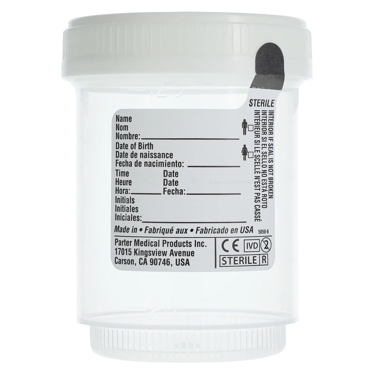 Azer Scientific DuoClick Sterile Specimen Container, 120mL, Graduated, White Cap, Clear, 300/Case thumbnail 2