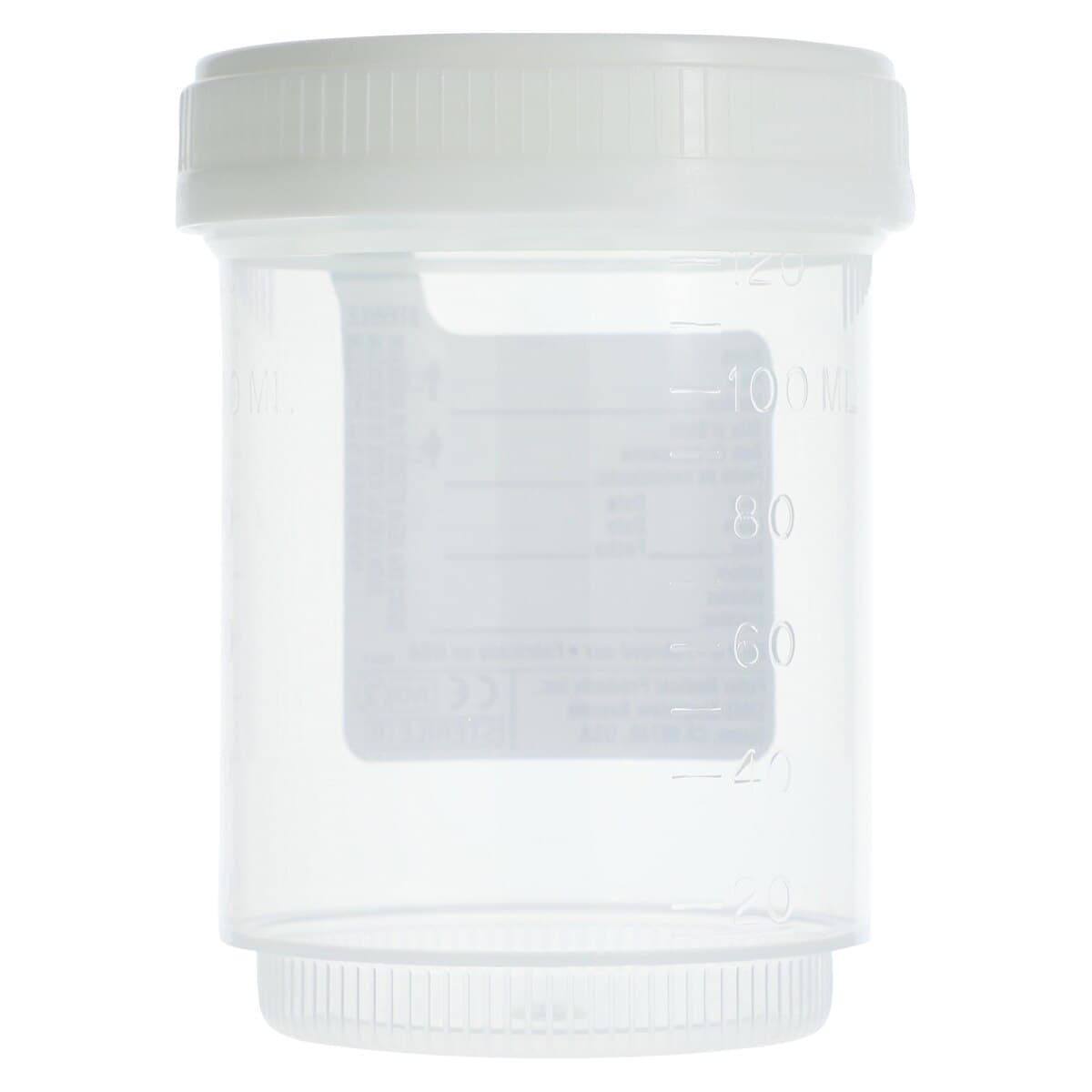 Azer Scientific DuoClick Sterile Specimen Container, 120mL, Graduated, White Cap, Clear, 300/Case thumbnail 3
