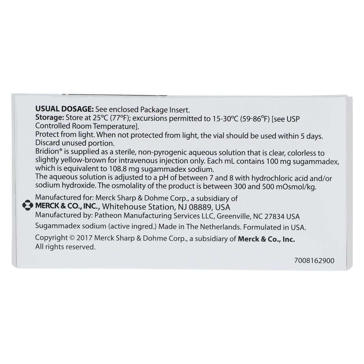 Bridion Injection 100mg/mL, Single Dose Vial, 2mL, 10/Package thumbnail 2