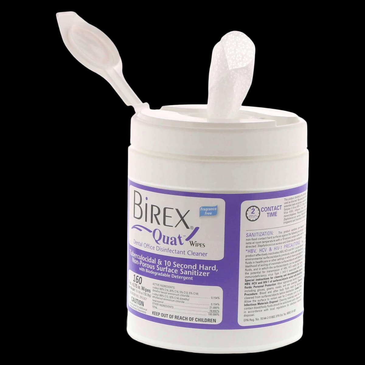 Birex Quat Disinfectant Wipes, 160 Wipes/Canister, 6 in x 6.75 in, EPA List N - Birex Quat Disinfectant Wipes (160) - Image 1