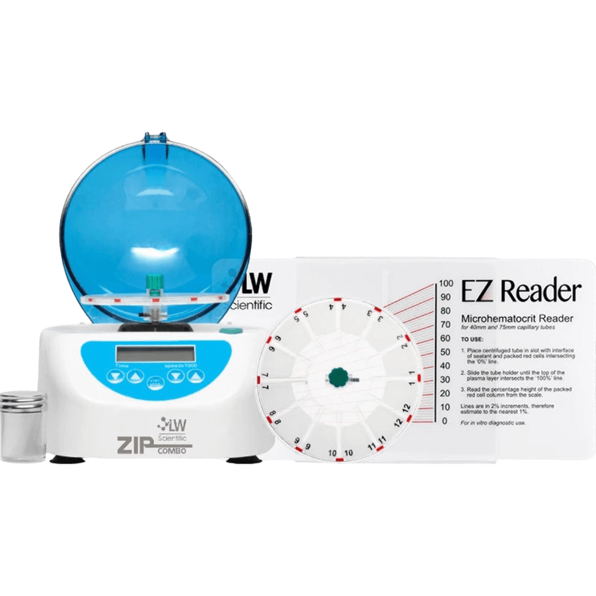 LW Scientific ZipCombo Centrifuge, 12-Tube, 1000-12000 RPM, with 12-Place Hematocrit Rotor, 40mm Cap - Centrifuge Zipcombo 40mm Cap - Image 1