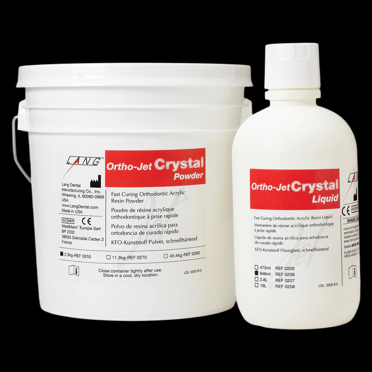 Lang Dental Ortho-Jet Crystal Self-Curing Orthodontic Acrylic Resin, Clear, 5 lb Package (2.3 kg Powder + 946 ml Liquid) - Ortho-Jet Crystal™ 5lb Package - Image 1