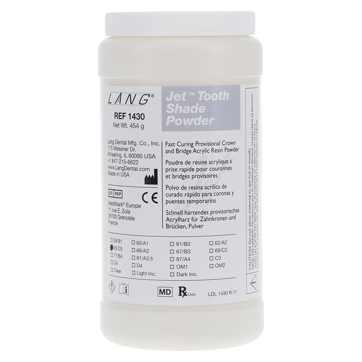 Jet Tooth Shade Acrylic Powder, Shade D3, Self-Cure, 16 oz Refill Bottle thumbnail 2