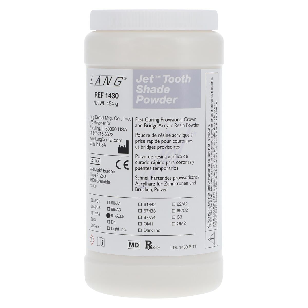 Jet Tooth Shade Acrylic Powder, Shade A3.5, Self-Cure, 16 oz Refill Bottle thumbnail 2