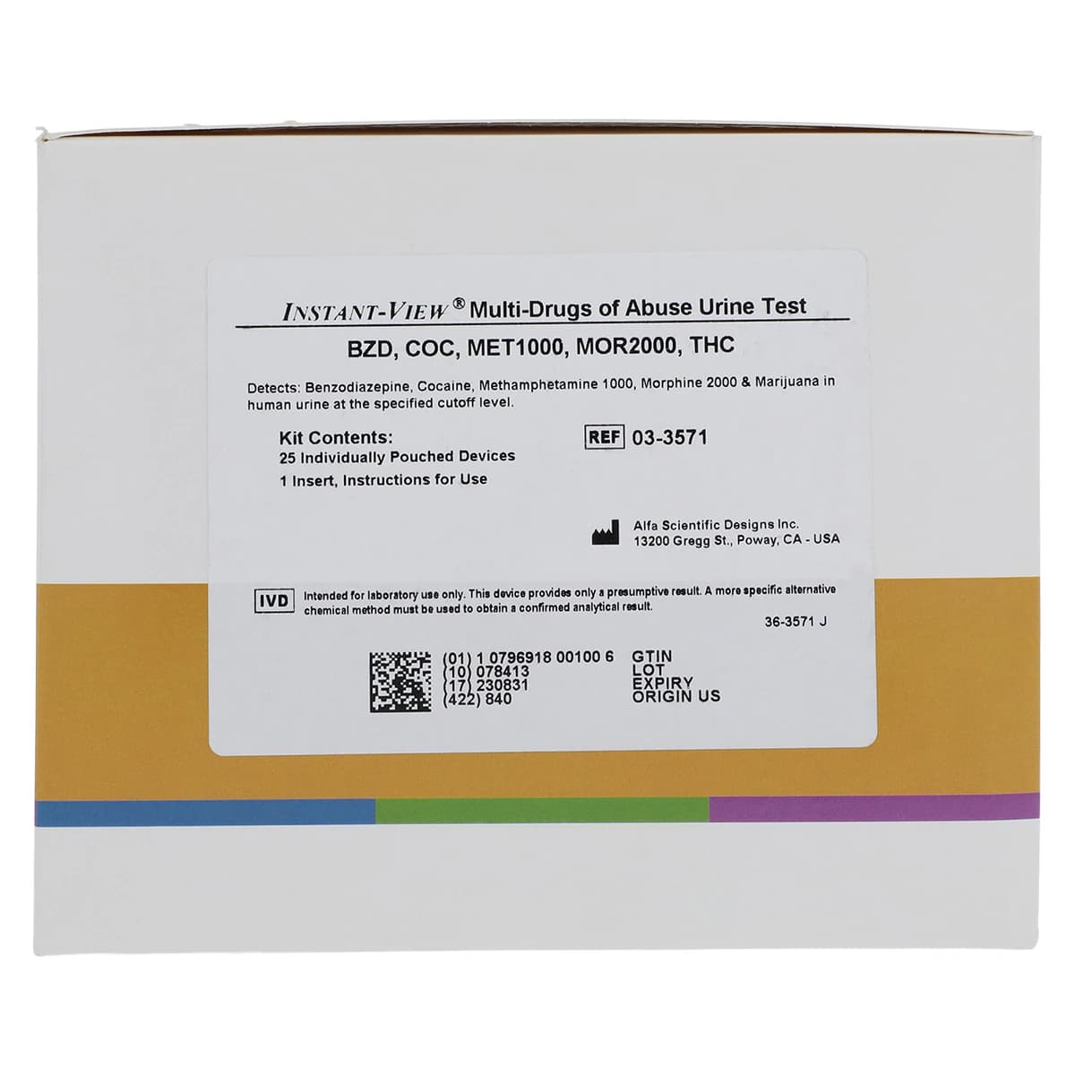 InstantView DOA Drugs of Abuse Test Dip Card, 5 Panel, Moderate Complexity, 25/Box thumbnail 3