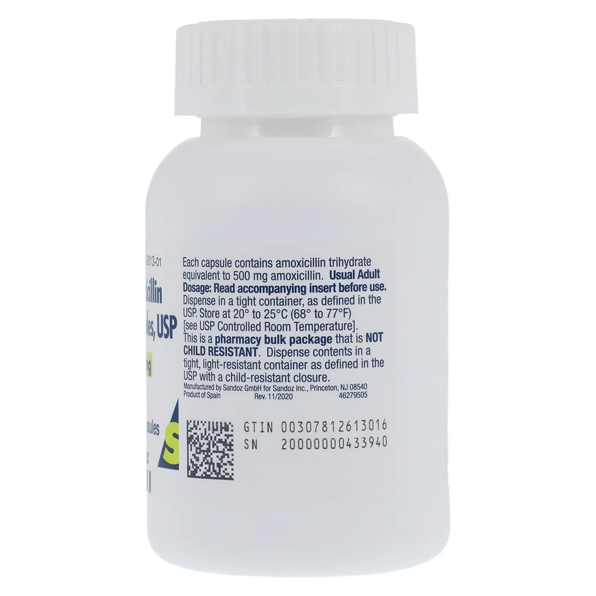 Amoxicillin Capsules, 500mg, 100/Bottle, Sandoz thumbnail 2