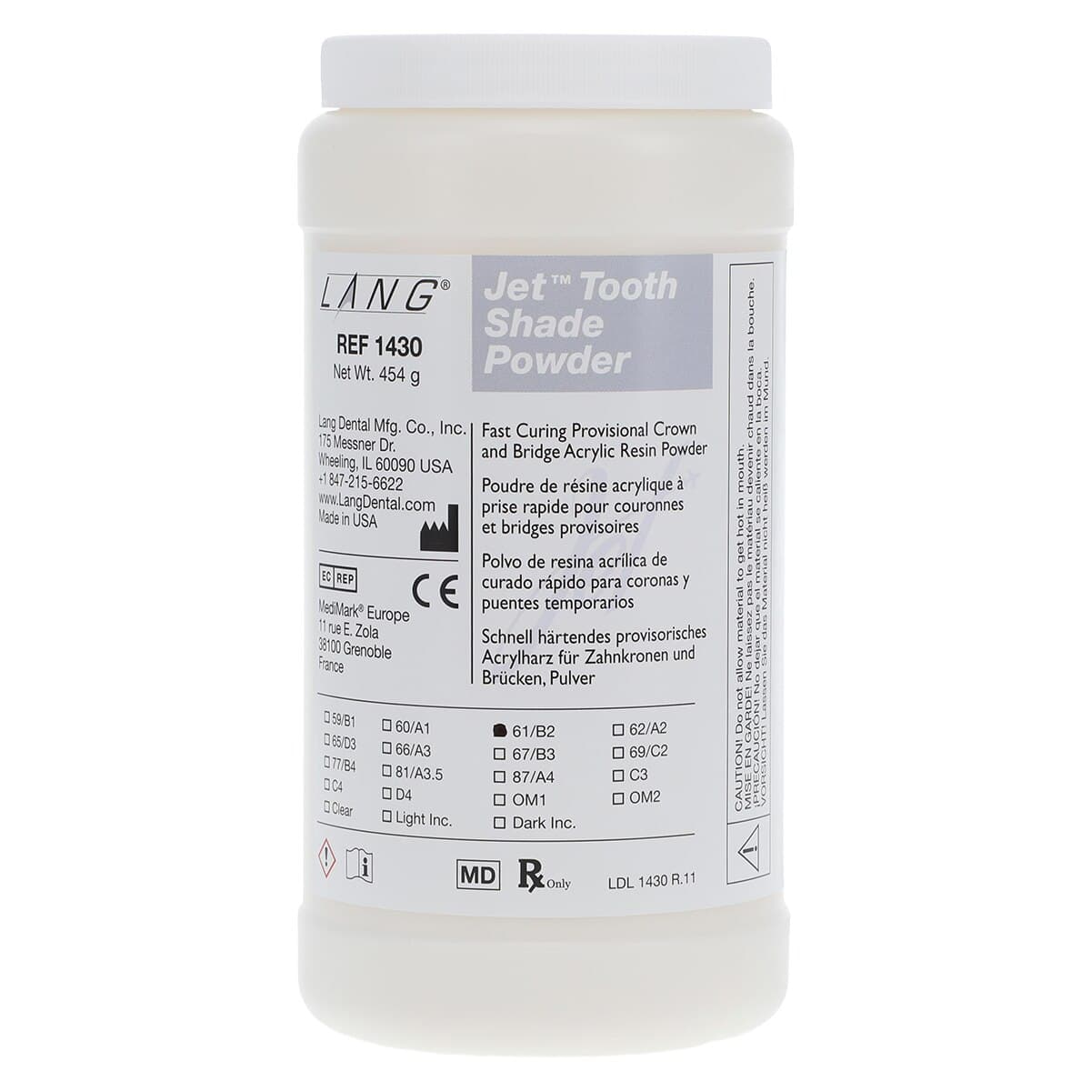 Jet Tooth Shade Acrylic Powder, Shade B2, Self-Cure, 16 oz Refill Bottle thumbnail 2