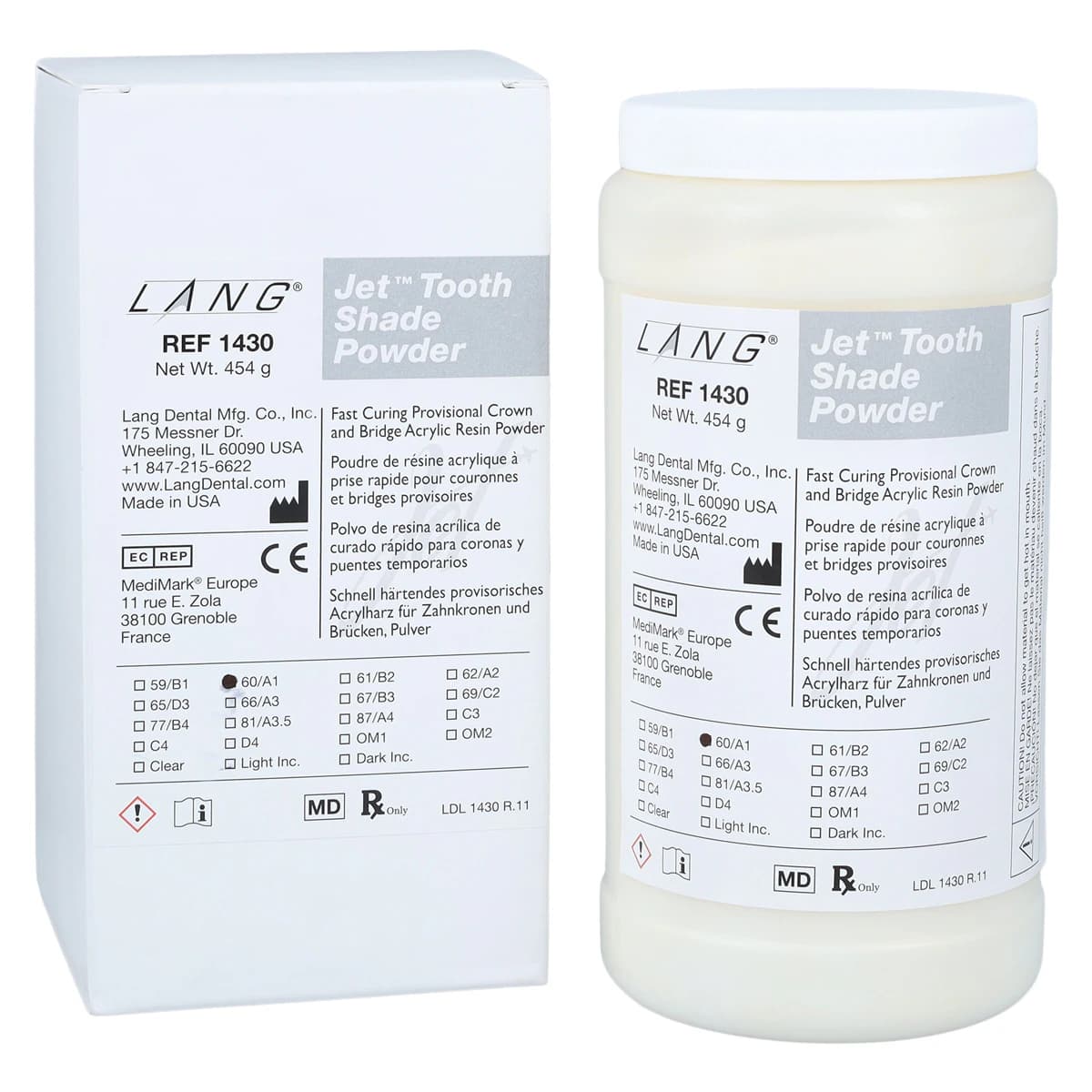 Jet™ Tooth Shade Acrylic Powder #60/A1, 1 lb, Self-Curing, Shade 60/A1 - Jet™ Tooth Shade Acrylic Powder #60/A1 1lb - Image 1