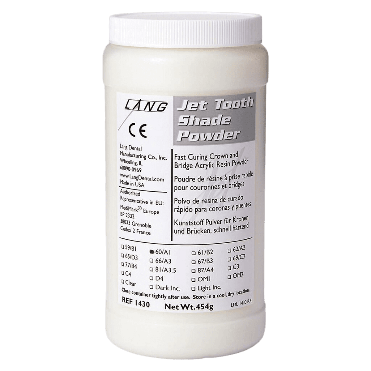 Jet™ Tooth Shade Acrylic Powder #60/A1, 1 lb, Self-Curing, Shade 60/A1 thumbnail 2