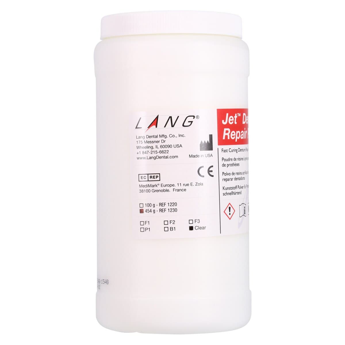 Lang Dental Jet Denture Repair Acrylic Powder, Clear, 1 lb (454 g), 1230-CLR thumbnail 4
