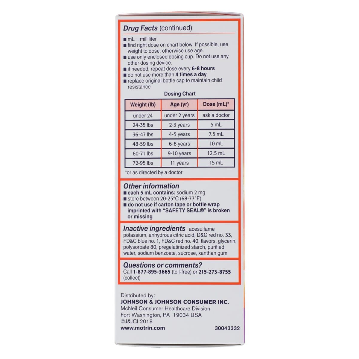 Motrin Children's Ibuprofen Liquid Suspension, 100mg/5mL, Grape Flavor, 4 oz Bottle thumbnail 3