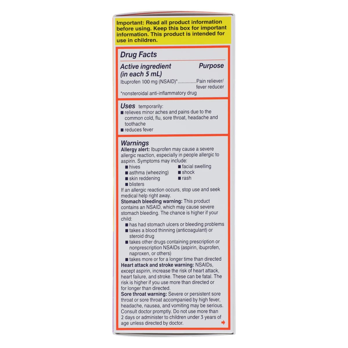 Motrin Children's Ibuprofen Liquid Suspension, 100mg/5mL, Grape Flavor, 4 oz Bottle thumbnail 4