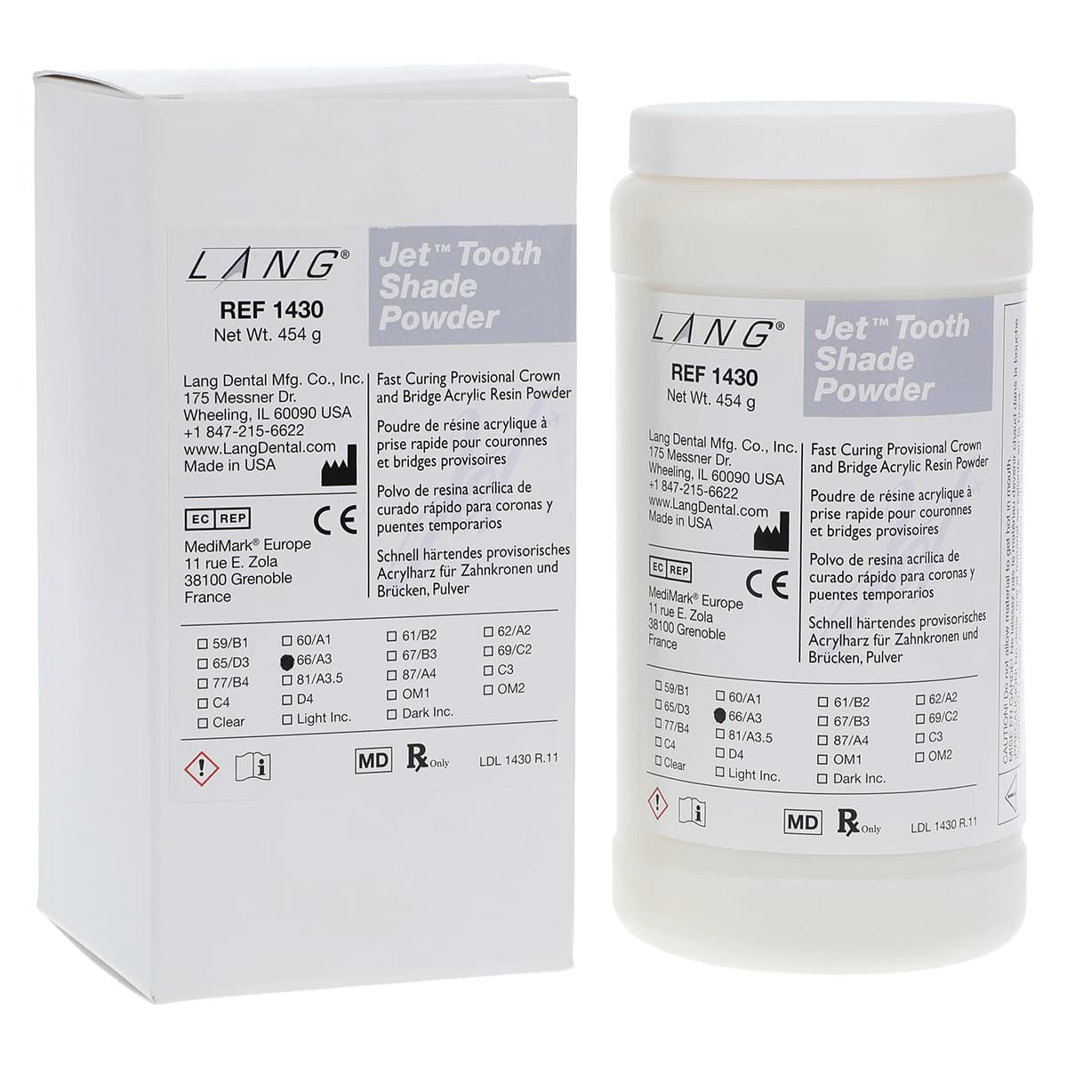 Jet Tooth Shade Acrylic Powder, Shade A3, Self-Cure, 16 oz Refill Bottle - Jet Tooth Shade Acrylic Powder - Image 1