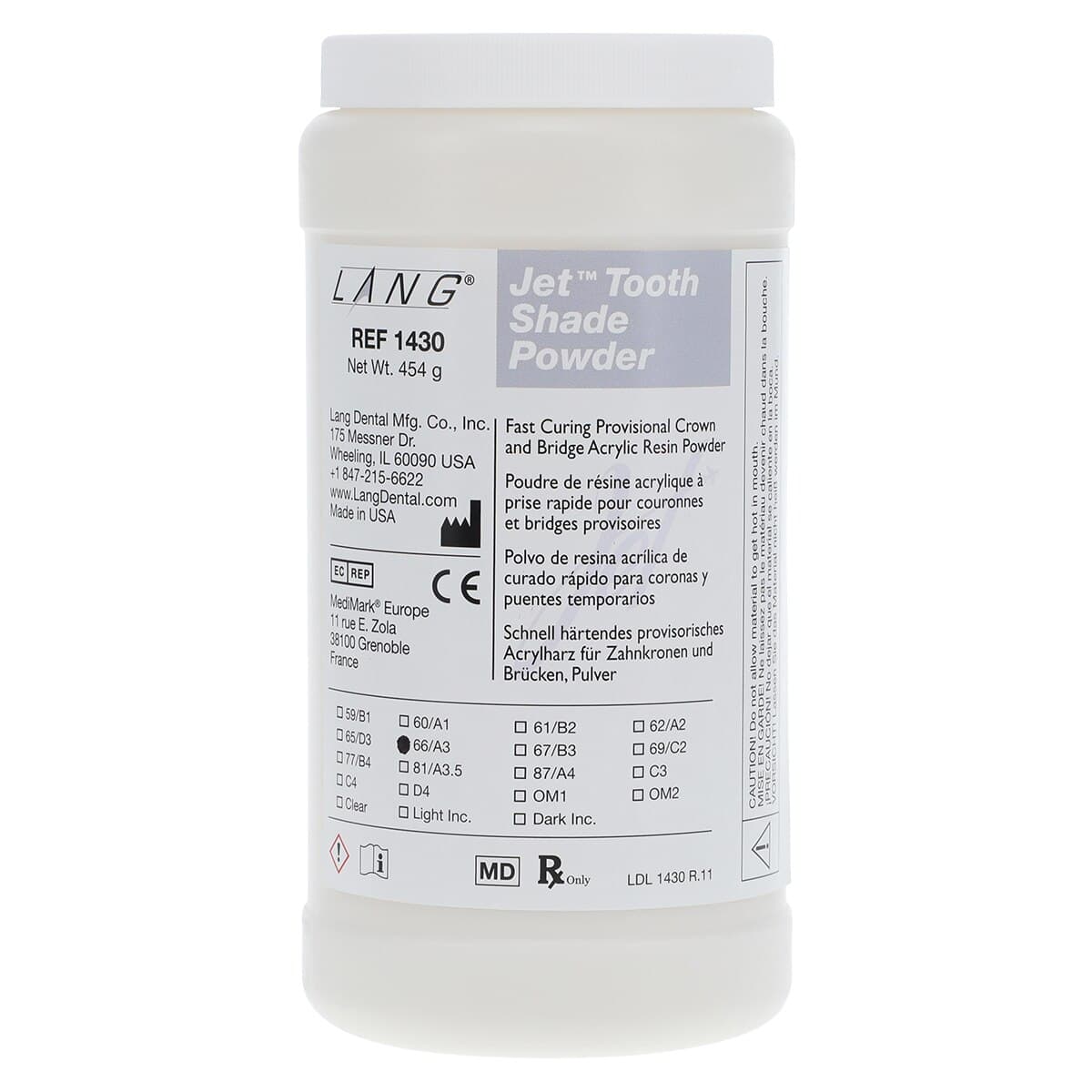 Jet Tooth Shade Acrylic Powder, Shade A3, Self-Cure, 16 oz Refill Bottle thumbnail 2