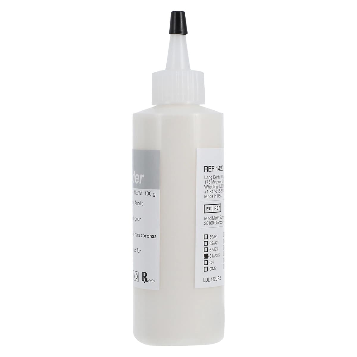 Jet Tooth Shade Acrylic Powder, Shade A3.5, Self-Cure, 4 oz Refill Bottle thumbnail 4