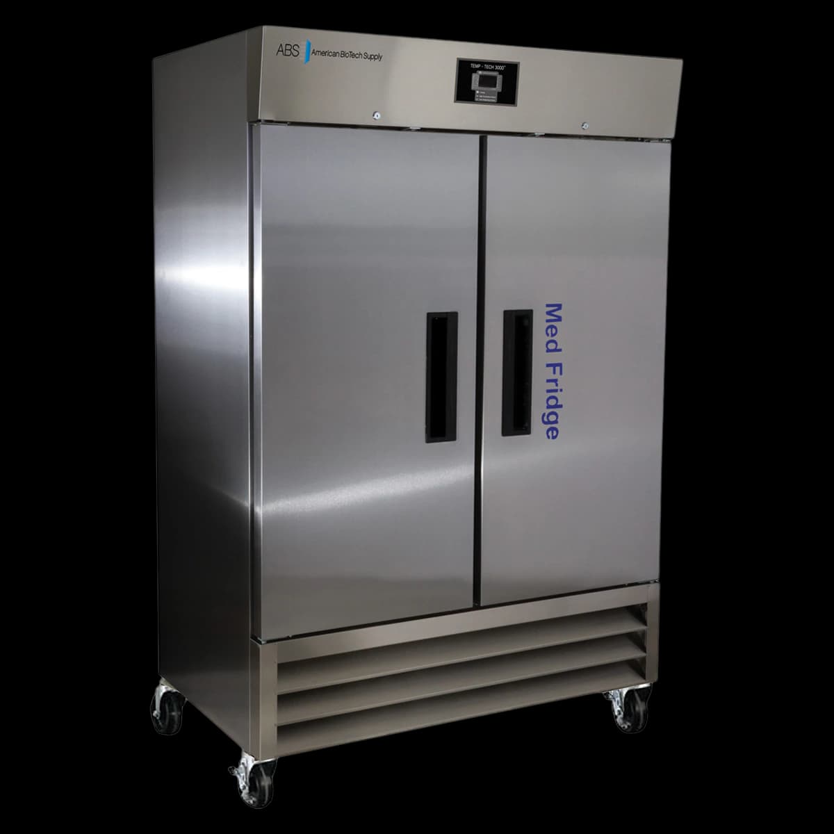 American Biotech Supply Pharmaceutical/Vaccine Refrigerator, Stainless Steel, 49 Cu Ft, 2 Solid Doors, Right Hinge, 2-8°C, Cycle Defrost - Fridge Stainless Stl S 49CF PH - Image 1