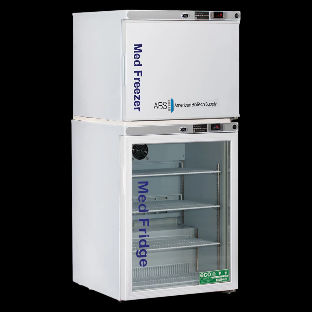 American Biotech Supply Combo Fridge/Freezer, 7 Cu Ft, Pharmaceutical/Vaccine Grade, Glass/Solid Door, Right Hinge, 2-8°C / -15 to -25°C - Combo Fridge/Freezer A 7CF PH - Image 1