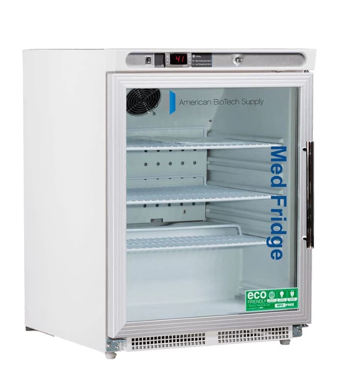 American Biotech Supply Pharmaceutical/Vaccine Refrigerator, 4.6 Cu Ft, Glass Door, Left Hinge, 2-8°C, Cycle Defrost - Fridge Undrctr Bi G 4.6CF LH P - Image 1
