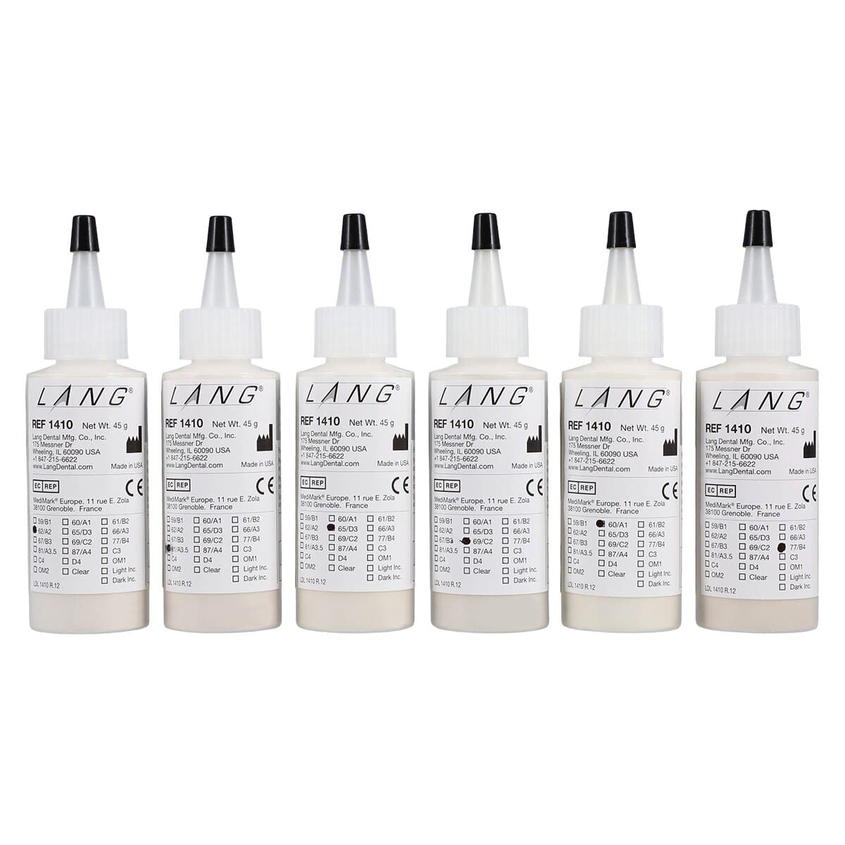 Lang Dental Jet Tooth Shade Self-Curing Acrylic Kit, 6/1 (6 x 45g Powder, 118ml Liquid), 1493R thumbnail 7