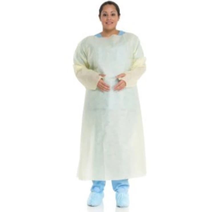 Halyard Isolation Gown, AAMI Level 2, SMS, X-Large, Yellow, Over the Head with Waist Ties, 100/Case - Gown Isolation Over Head AAMI2 - Image 1