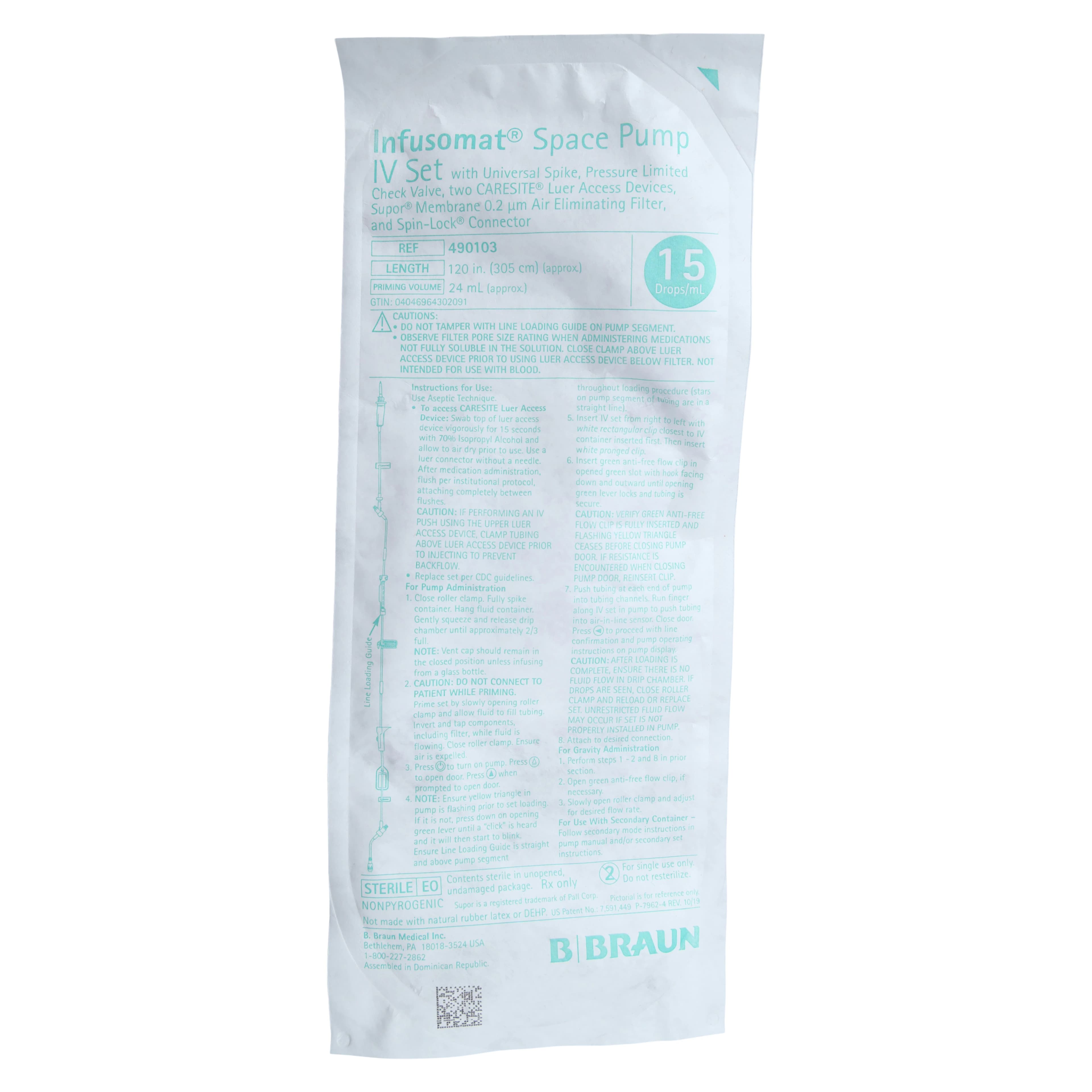 B. Braun Infusomat Pump Administration Set, 0.2 Micron Filter, 15 Drops/mL, Priming Volume 19mL, 120" SPIN-LOCK Connector, 24/Case thumbnail 3