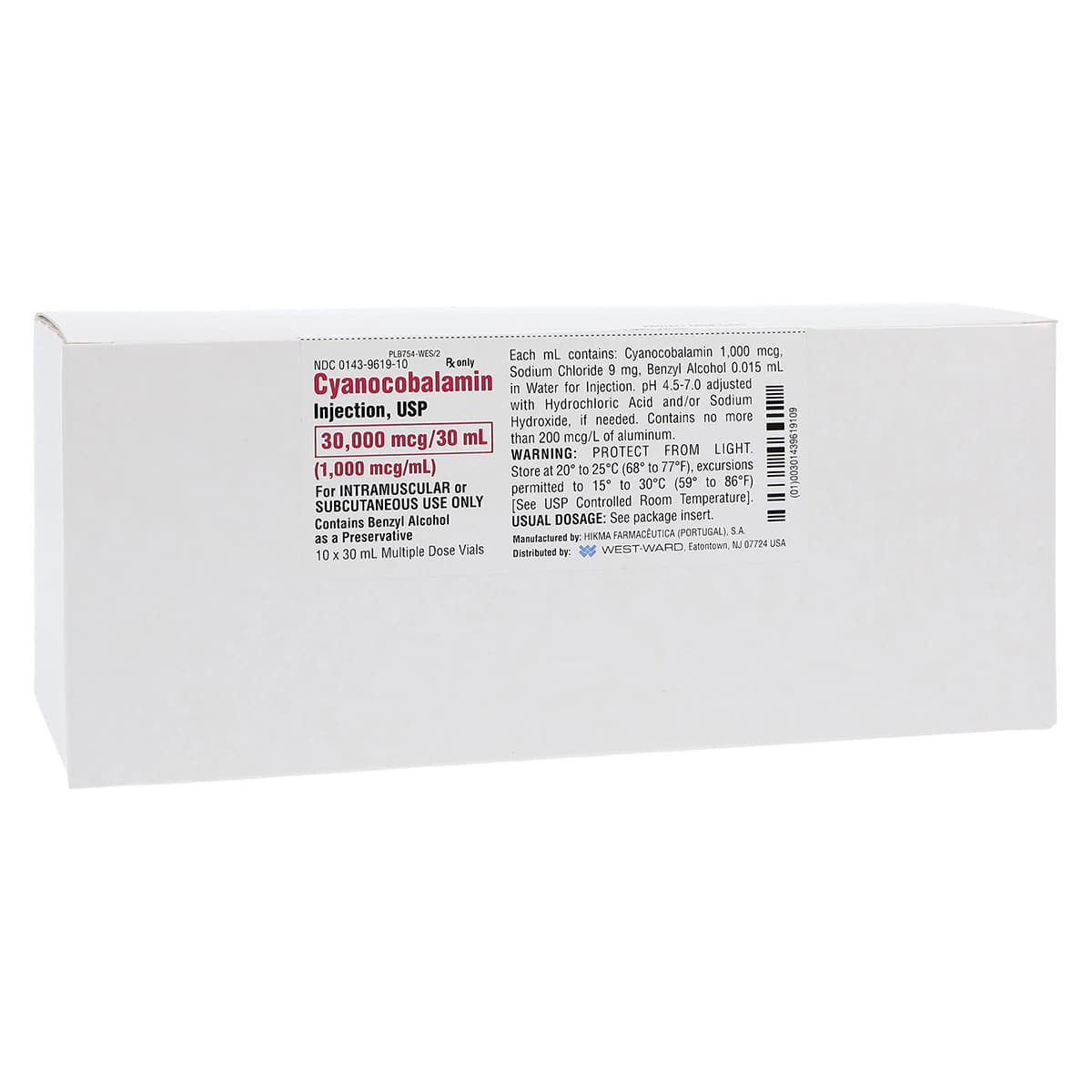 Cyanocobalamin (B12) Injection 1000mcg/mL, Multi-Dose Vial (MDV), 30mL, 10/Package, Hikma Pharmaceuticals - Cyanocobalamin (B12) Inj MDV - Image 1