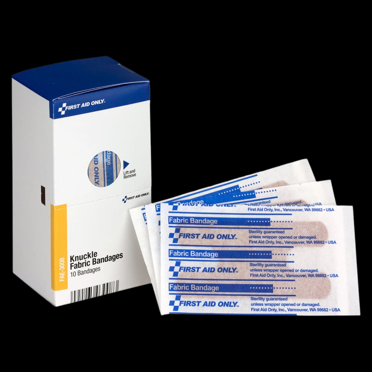 First Aid Only Adhesive Bandage Refill, Woven Fabric, Knuckle, Tan, Sterile, 10/Package - Bandage Refill SC Fabr Knuckle - Image 1