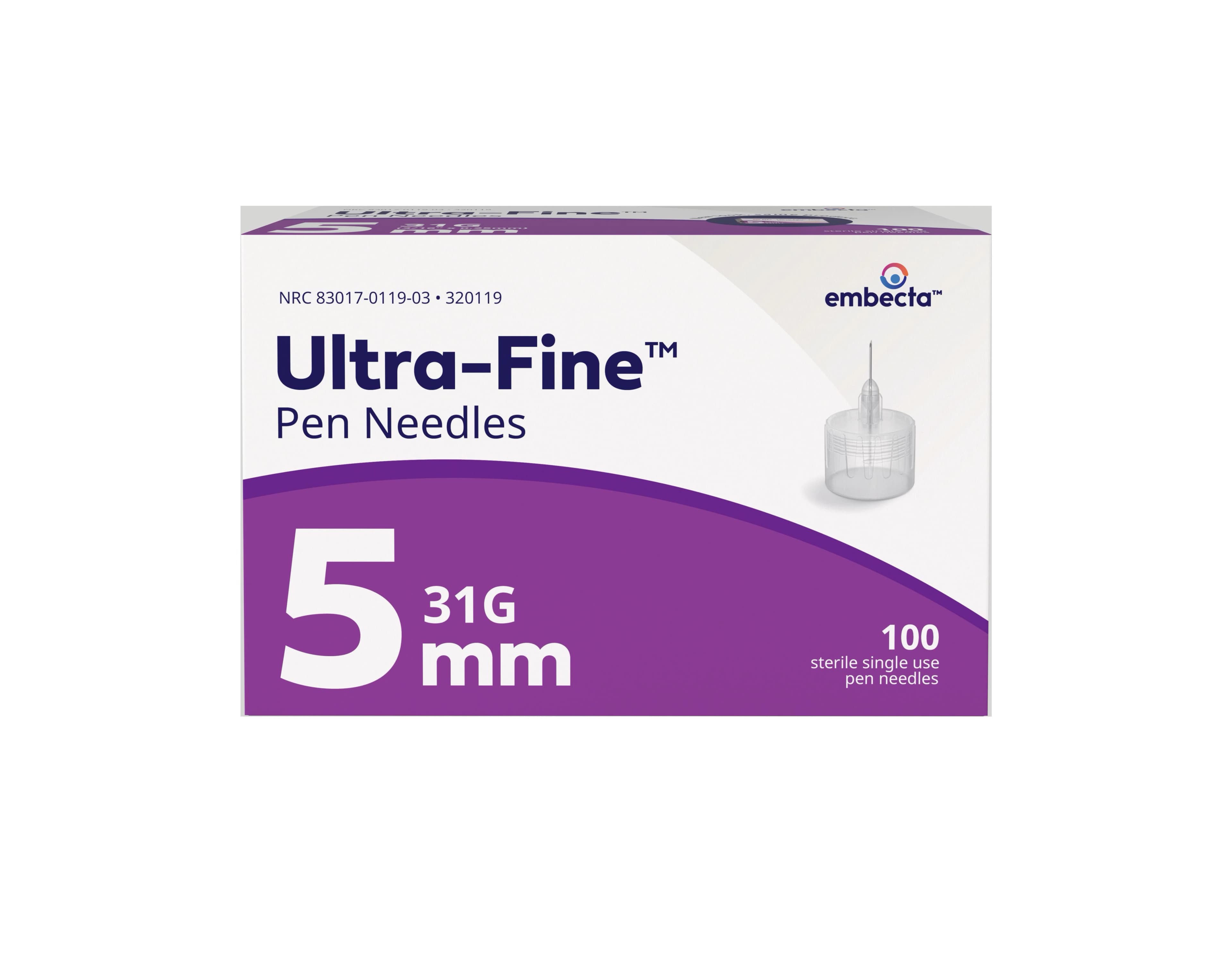 Embecta Ultra-Fine Insulin Pen Needle, 31G x 5mm, Conventional, Disposable, 1200/Case - Ultra-Fine Pen Needle - Image 1
