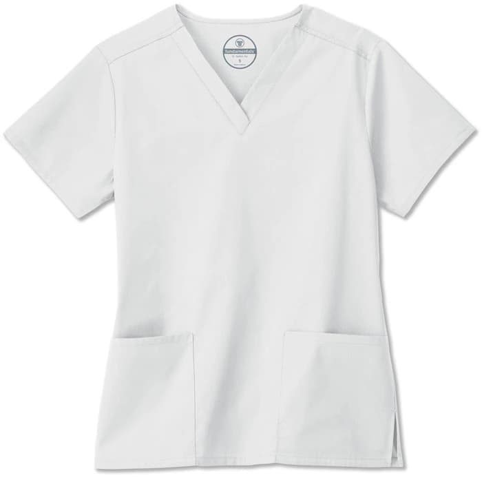 White Swan Fundamentals Ladies V-Neck Scrub Top, Short Sleeves, White, Large, 14700 - Scrub Top Ladies V Neck - Image 1