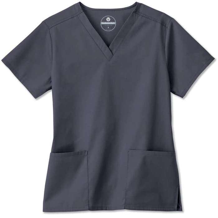 White Swan Fundamentals Ladies V-Neck Scrub Top, Short Sleeve, Charcoal, Small, 14700 - Scrub Top Ladies V Neck - Image 1