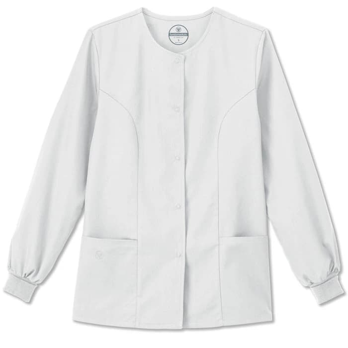 White Swan Fundamentals Ladies Snap-Front Warm-Up Jacket, 4X Large, White, 28 in, 2 Pockets - Jacket Ladies SnapFront WarmUp - Image 1
