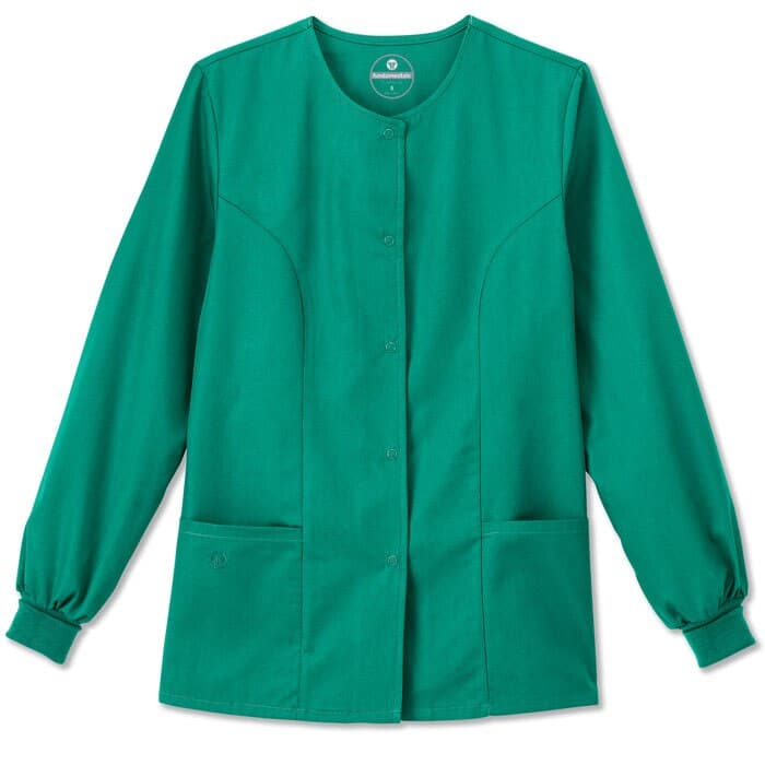 White Swan Fundamentals Ladies Snap Front Warm-Up Jacket, Hunter, 65% Polyester/35% Cotton, Medium, 28 in - Jacket Ladies SnapFront WarmUp - Image 1