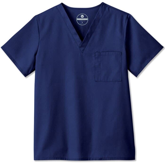 White Swan Fundamentals Unisex V-Neck Scrub Top, Short Sleeve, Medium, New Navy, 14900 - Scrub Top Unisex V-Neck - Image 1