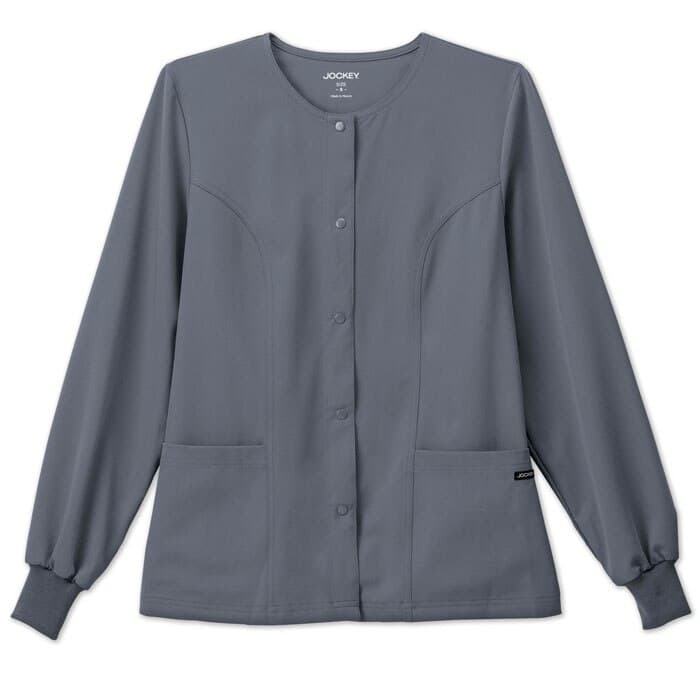Jockey Ladies Warm-Up Jacket, Snap Front, Pewter, X-Small, 72% Polyester/21% Rayon/7% Spandex - Jacket Ladies Snap Front - Image 1