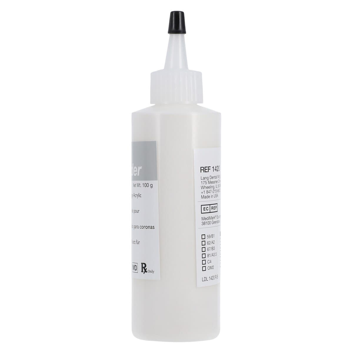 Jet Tooth Shade Acrylic Powder, Shade A1, Self-Cure, 4 oz Refill Bottle thumbnail 4