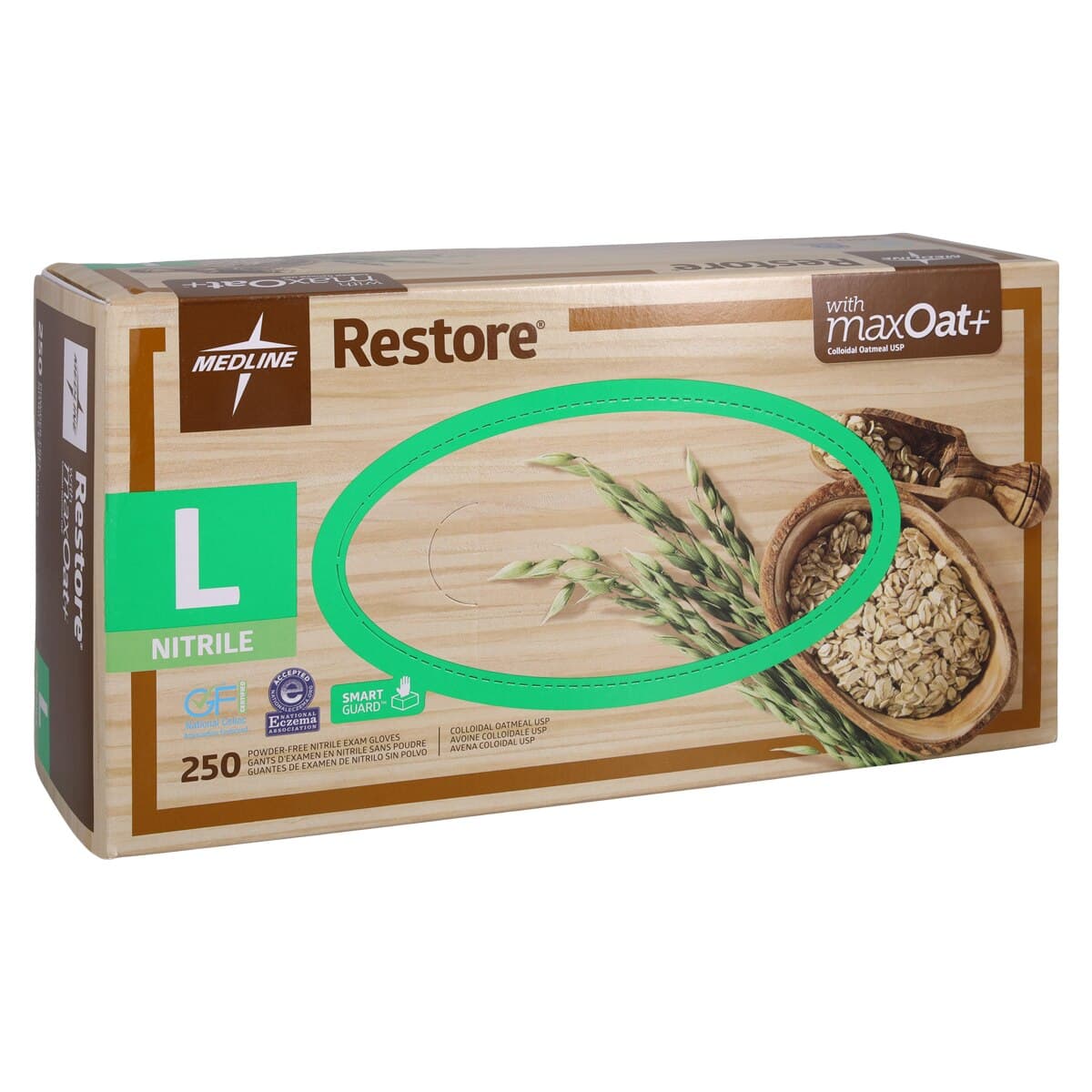 Medline Restore Nitrile Examination Gloves, Large, White, Powder-Free, Non-Sterile, Colloidal Oatmeal, 250/Box thumbnail 4