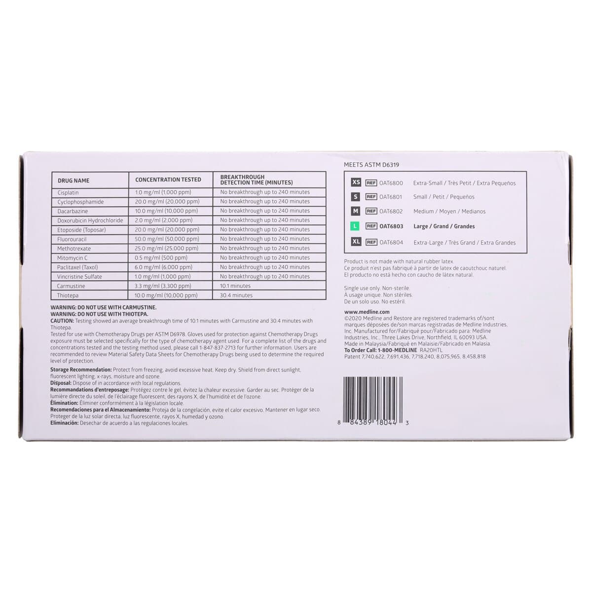 Medline Restore Nitrile Examination Gloves, Large, White, Powder-Free, Non-Sterile, Colloidal Oatmeal, 250/Box thumbnail 5