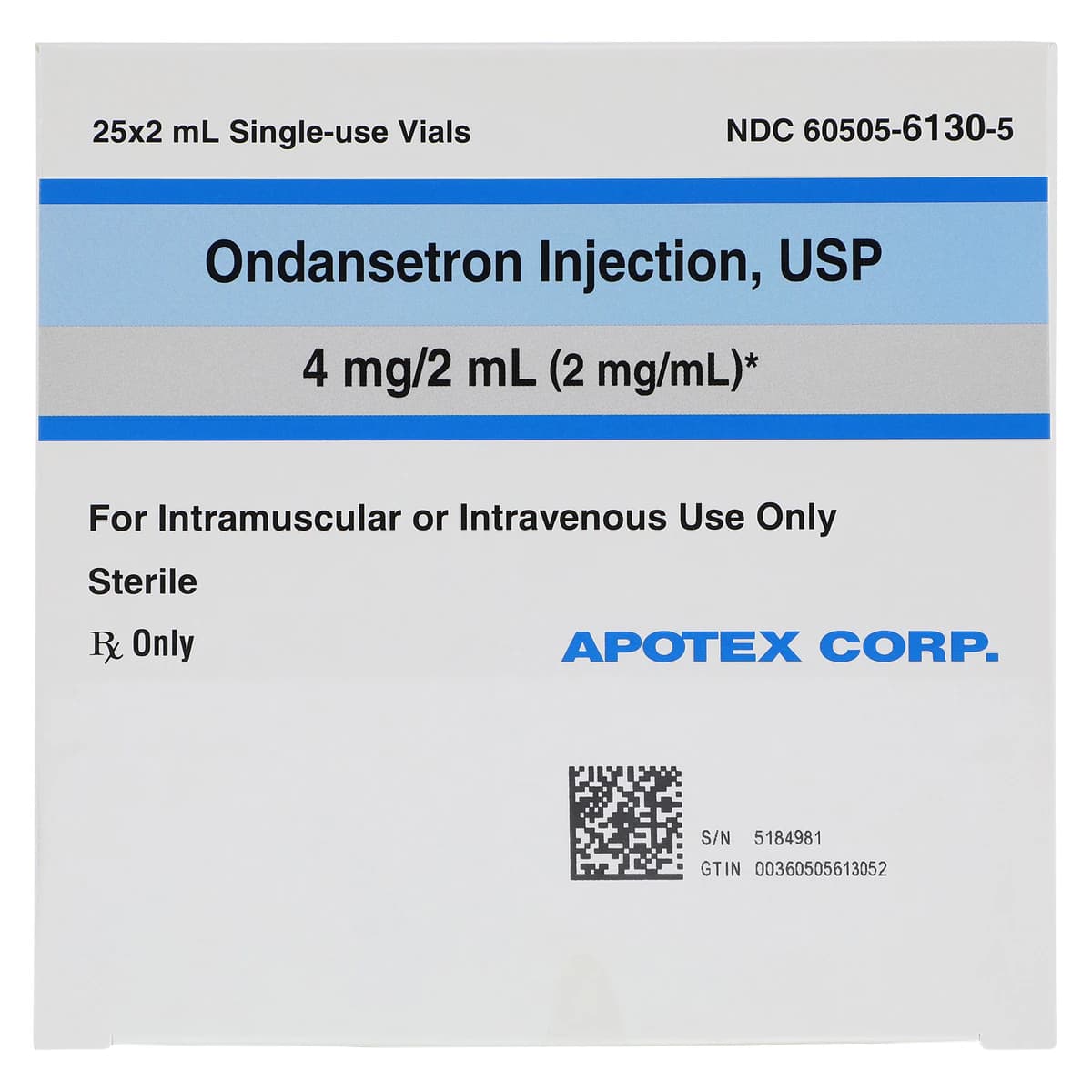 Ondansetron HCl Injection SDV 4mg/2mL, 2mg/mL, 2mL Single Dose Vial, 25/Package thumbnail 5