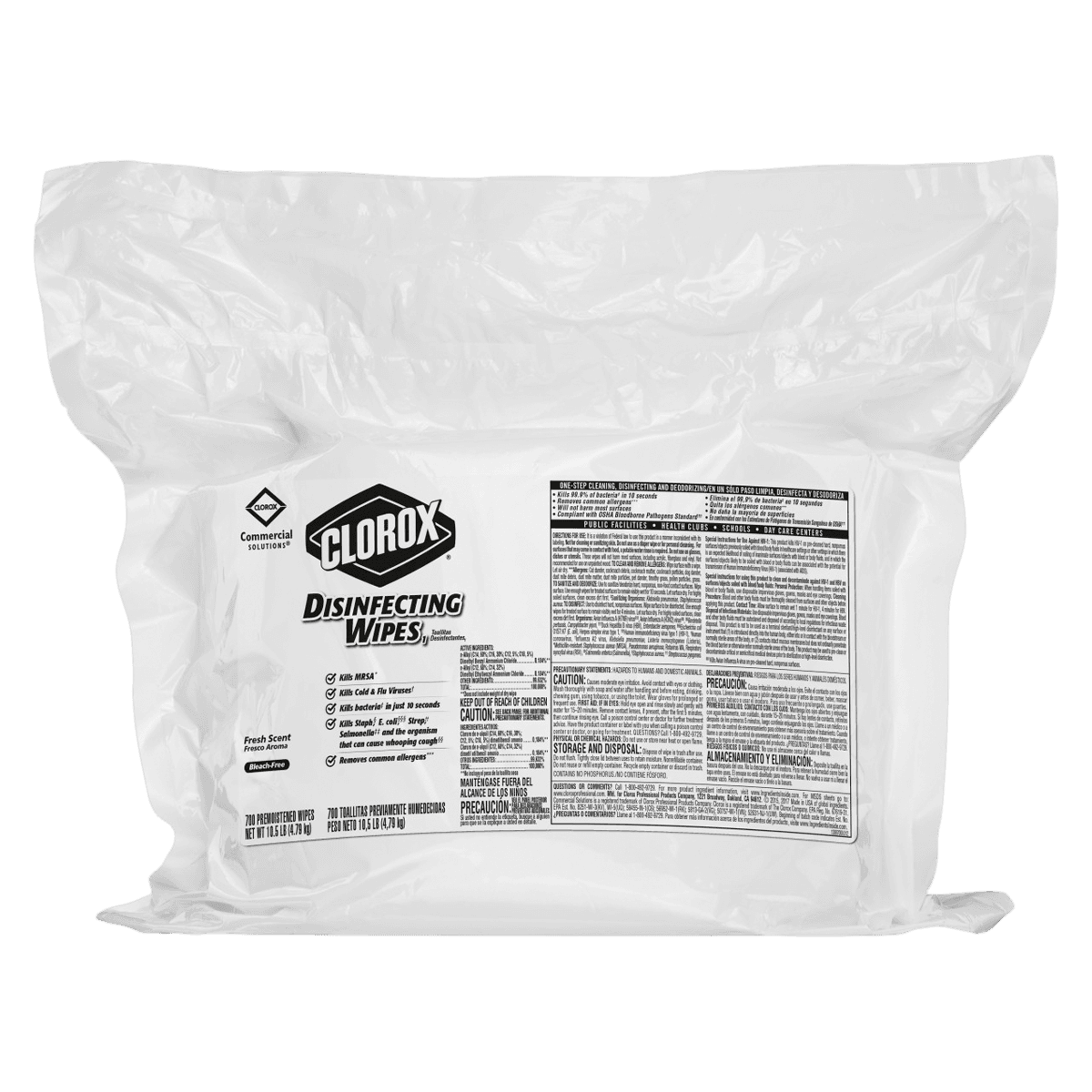 Clorox Pro Surface Wipe Cleaner & Disinfectant Refill Pack, 7 in x 7 in, 2/Pk - Clorox Disinfecting Wipe Refil - Image 1