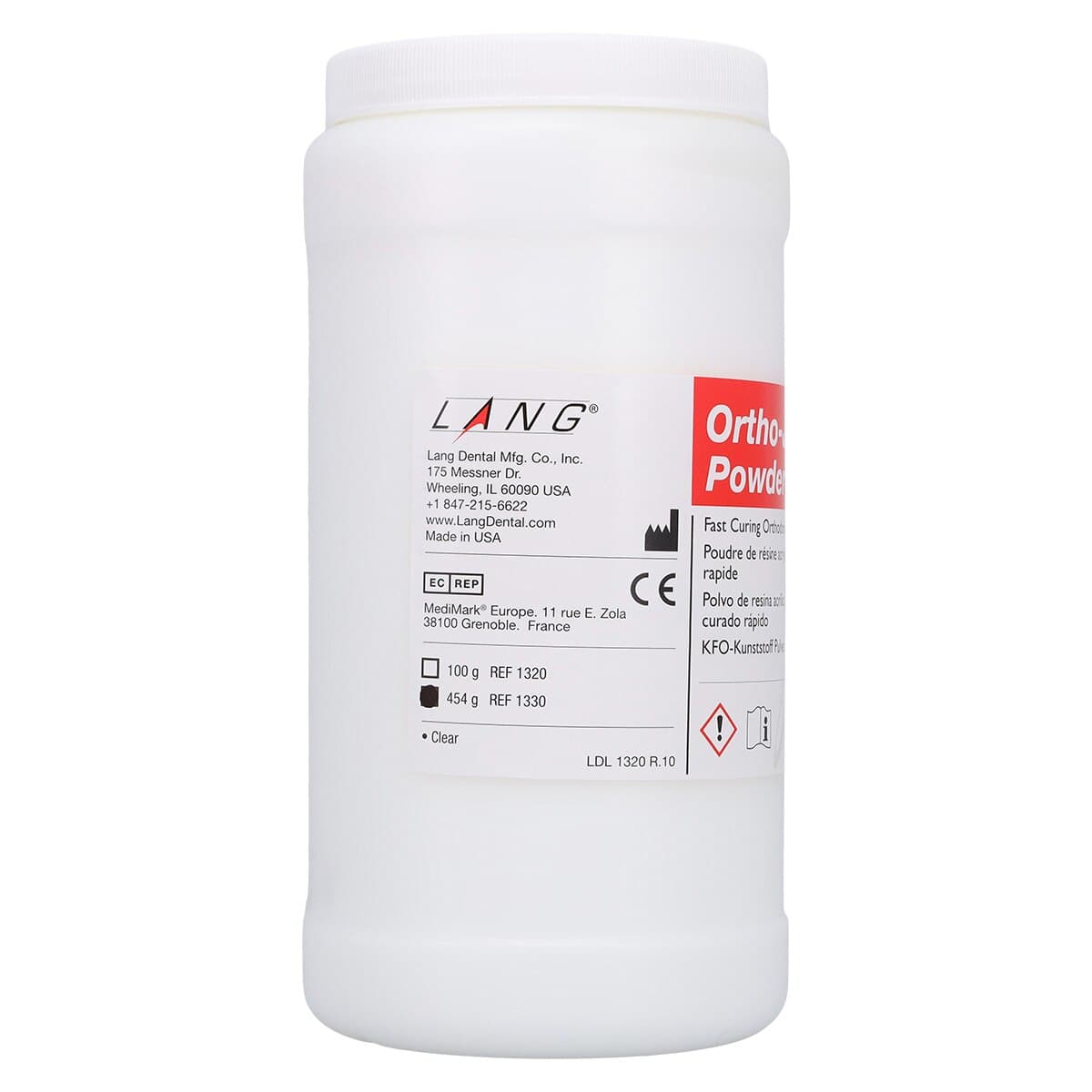 Lang Dental Ortho-Jet Self-Curing Acrylic Resin Powder, Clear, 454 g (1 lb) Bottle, 1330-CLR thumbnail 4