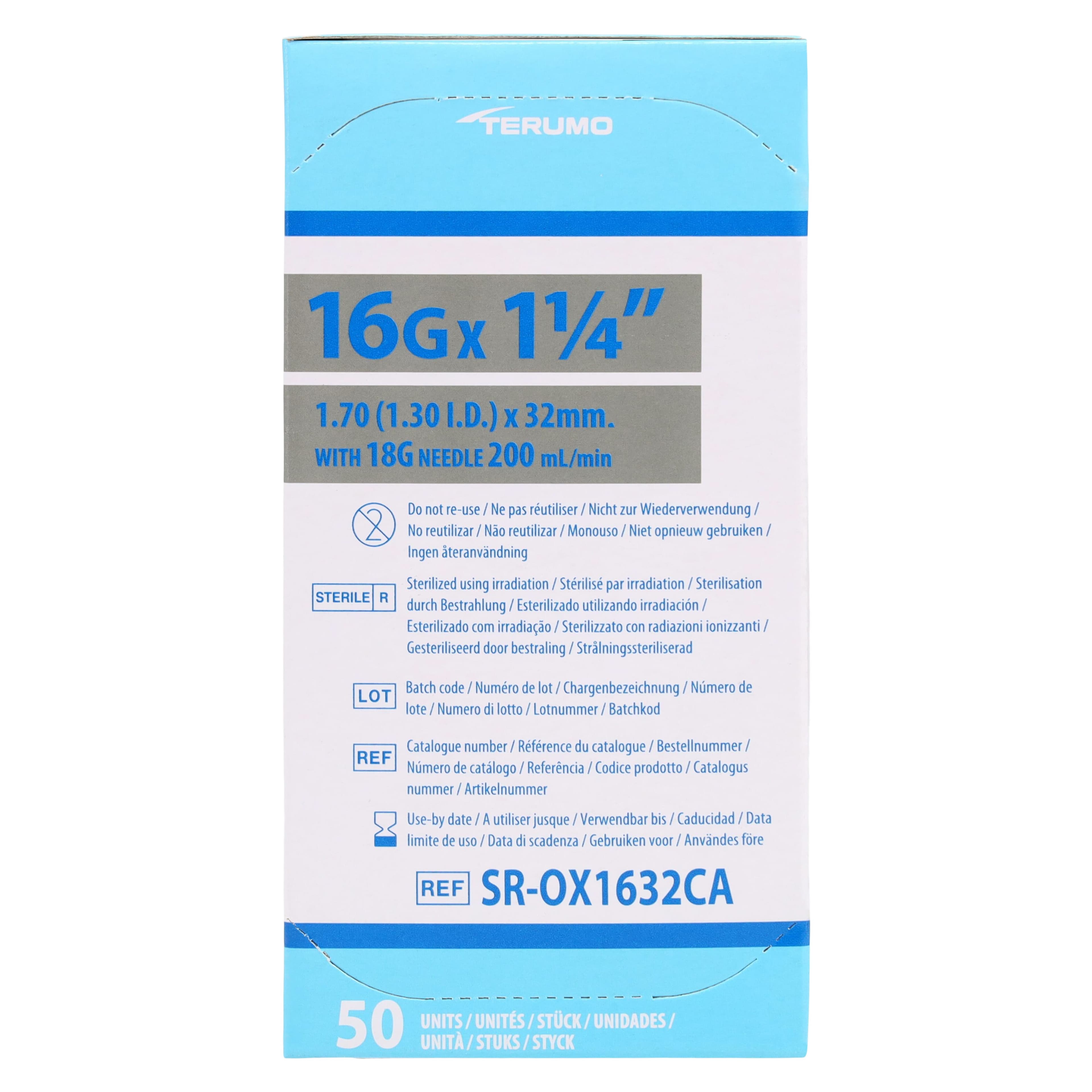 Surflo IV Catheter, 16 Gauge, 1-1/4", Double-Bevel, Gray, Sterile, Latex-Free, 50/Box thumbnail 2
