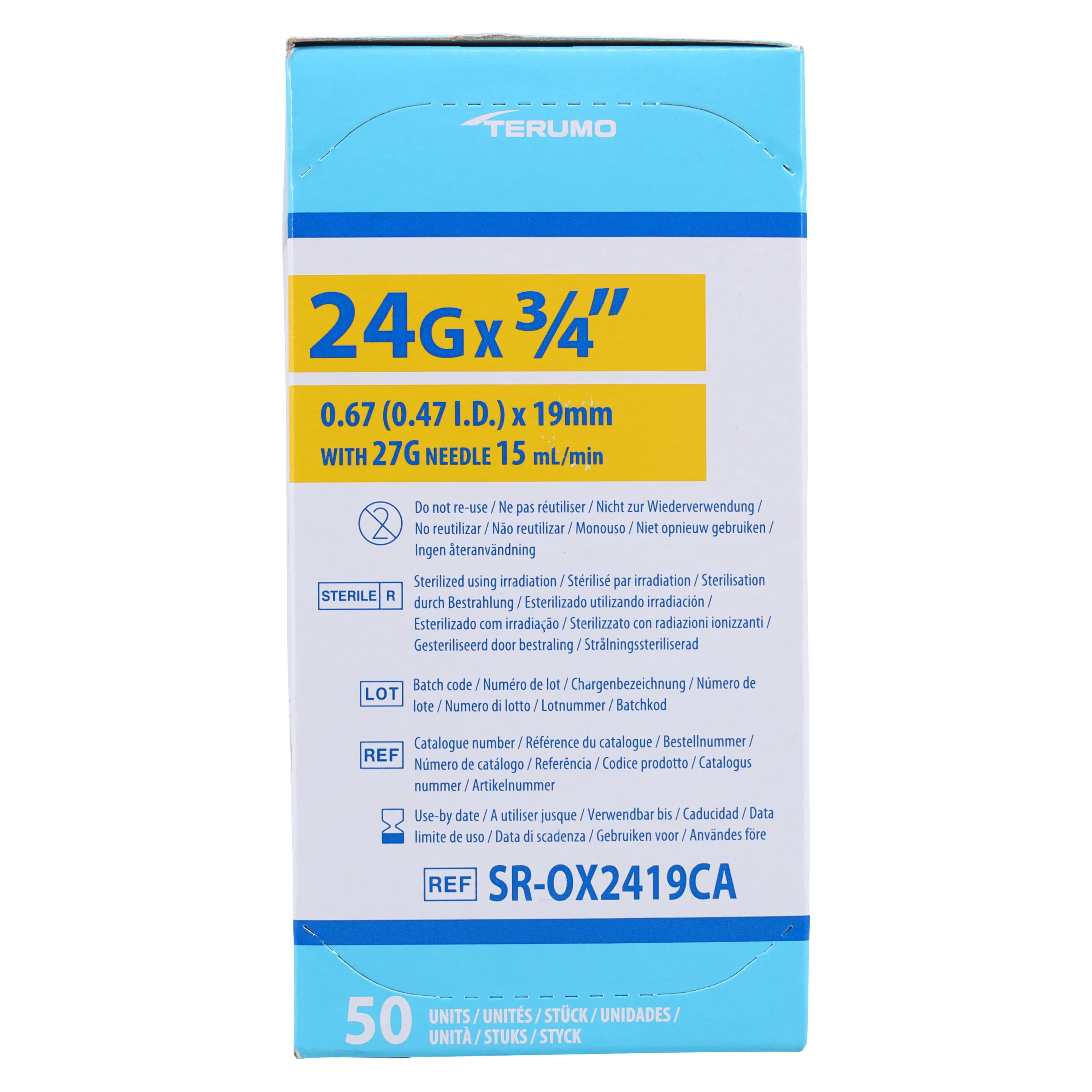 Surflo IV Catheter, 24 Gauge, 3/4", Double-Bevel ETFE, Sterile, Yellow, 50/Box thumbnail 2