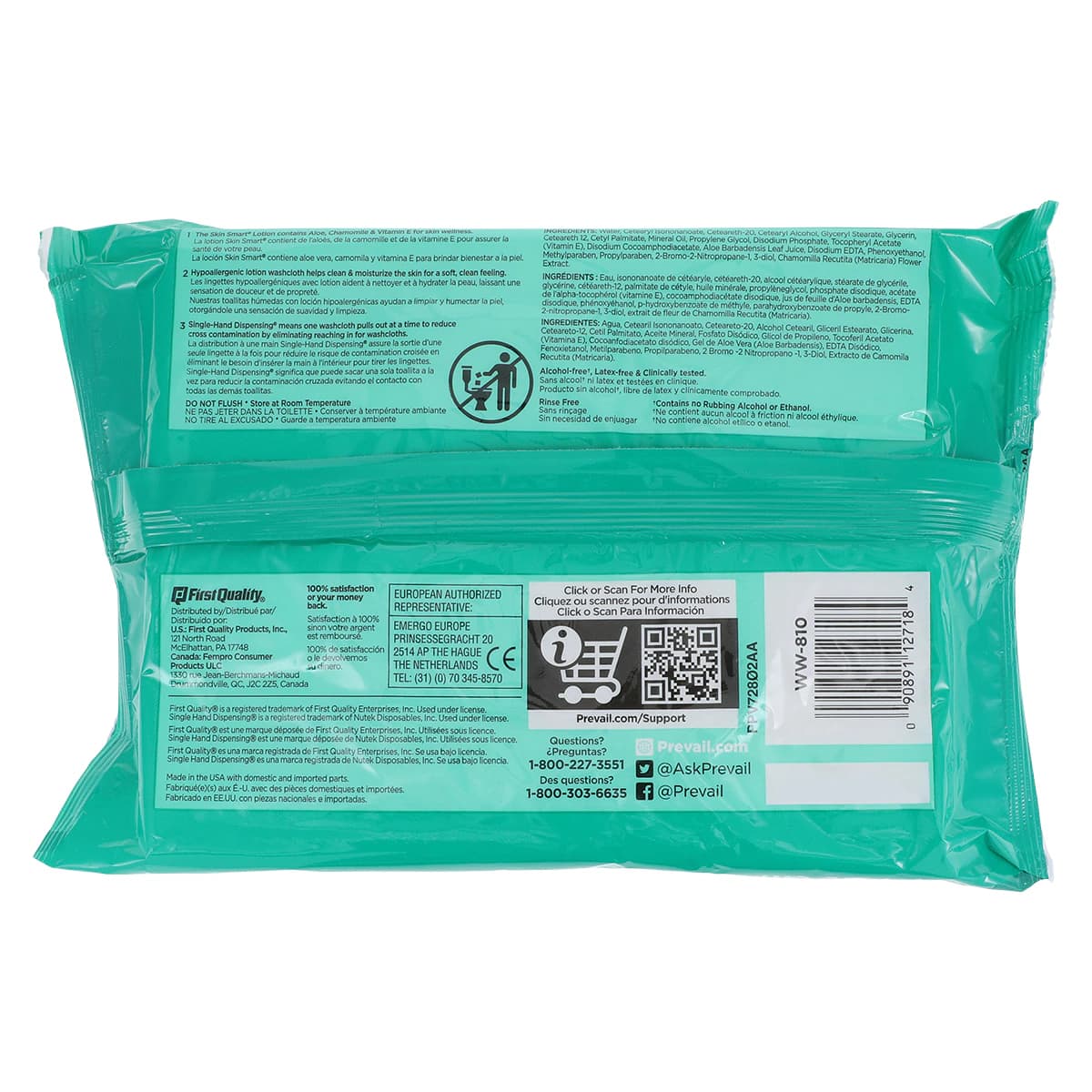Prevail Premium Disposable Washcloth, Quilted Fabric, Unscented, 8x12", White, Soft Pack, 12/Case thumbnail 2